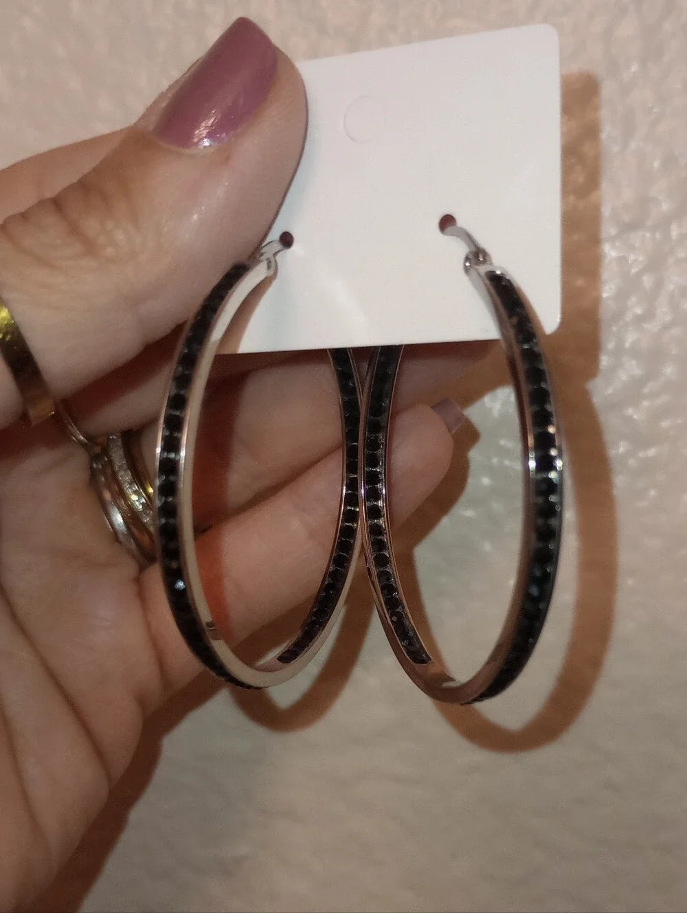 Black Crystal Hoop Earrings for Women